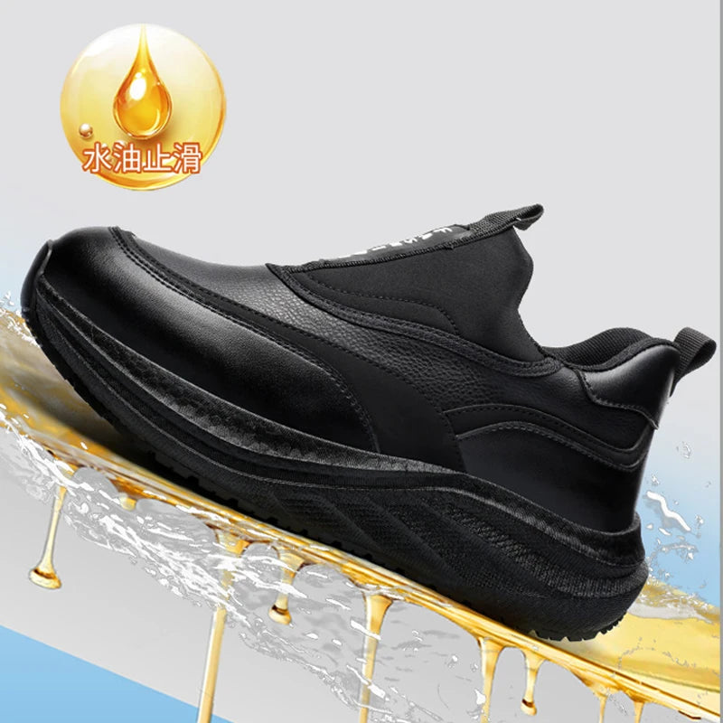 Scarpe da Cuoco in Pelle da Uomo Impermeabili Antiscivolo Resistenti all'Olio, Mocassini Casual da Uomo Resistenti all'Usura