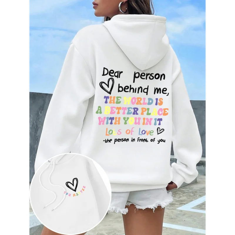 Caro persona dietro la felpa con cappuccio da donna lettere colorate caldo pile donna felpa con cappuccio fodera in pelliccia felpe con cappuccio primavera autunno Y2K top casual