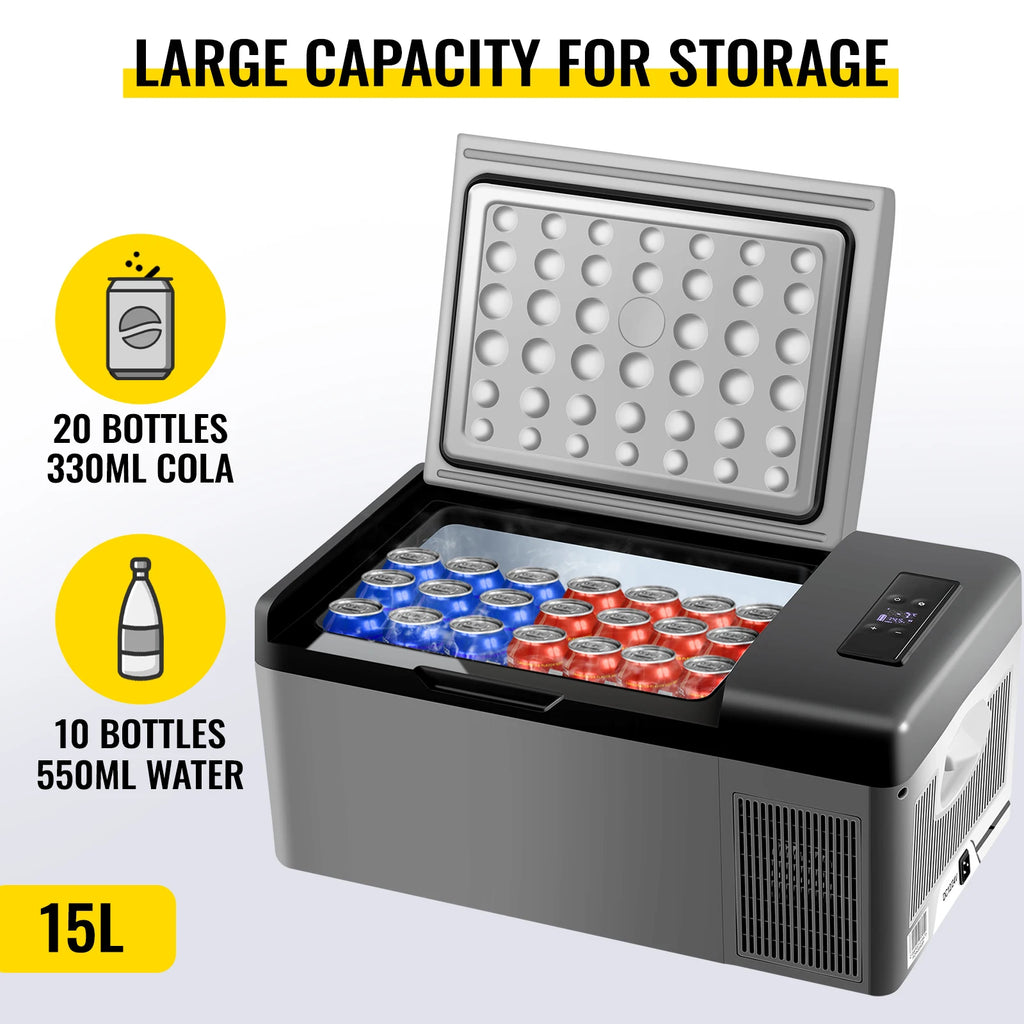 VEVOR Mini Fridge Mini Refrigerator Portable Car Freezer 12V/24V 15L Compressor Cooler for Traveling Camping Outdoor Activities