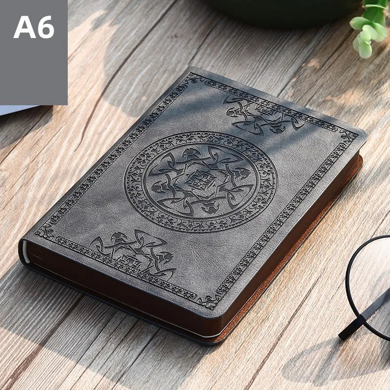 A6 Retro Style Pocket Type Mini Notebook Stamping Process Artificial PU Leather Writing Book Portable Notepad Office Bookkeeping