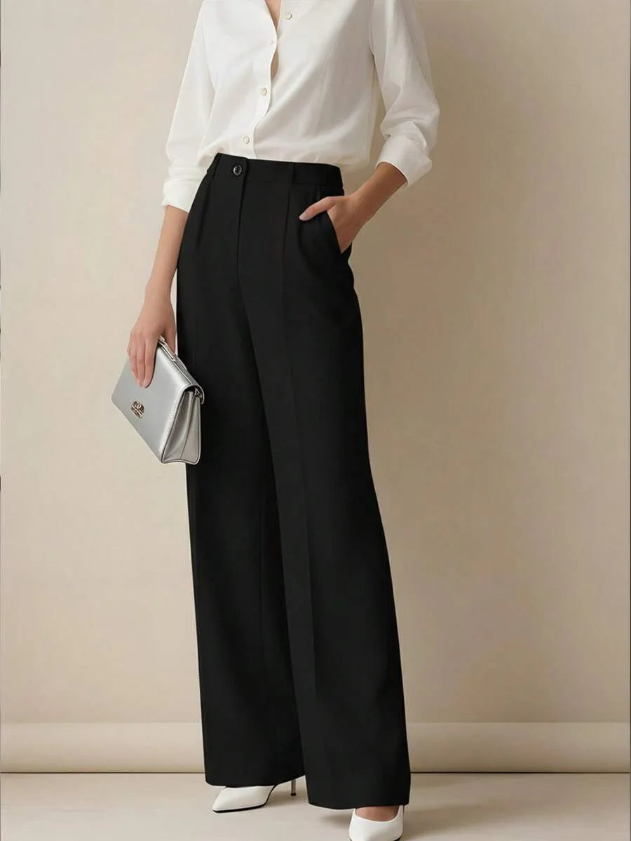 Pantaloni larghi pieghettati a vita alta da donna casual in tinta unita Pantaloni da lavoro Primavera Autunno Nuovi pantaloni dritti Pantaloni su misura da ufficio