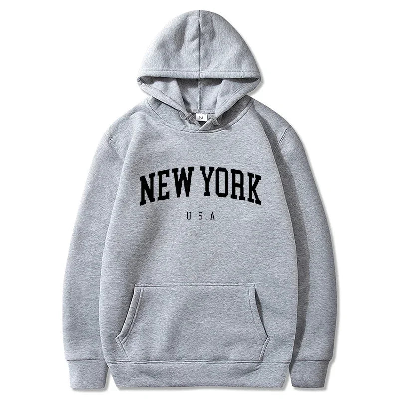 Uomo Donna New York USA City Felpe con cappuccio Moda Lettera stampata Felpe grafiche Allentate Casual Harajuku Pullover con cappuccio Abbigliamento sportivo