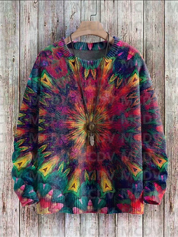 Maglione pullover lavorato a maglia con stampa multicolore casual Rainbow Art da uomo per pullover da donna