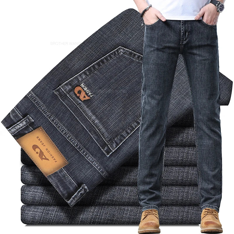 Jeans slim azzurri da uomo primaverili Pantaloni in denim in tessuto elasticizzato casual alla moda Pantaloni classici Grigio fumo