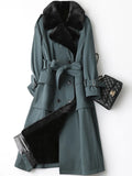 Lautaro Trench invernale lungo caldo e spesso con pelliccia sintetica, tasche interne con cintura, doppio petto, foderato in pelliccia di lusso per donna