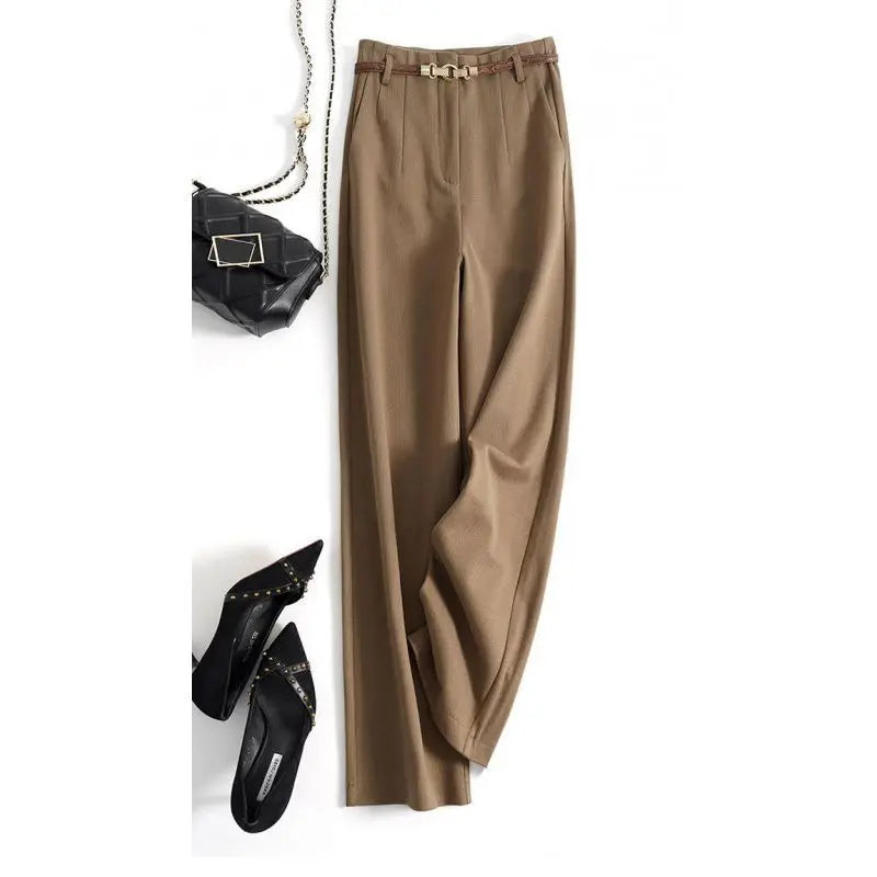CGC Pantaloni larghi larghi a vita alta alla moda coreana Pantaloni di lana da donna Pantaloni larghi dritti solidi semplici Pantaloni da jogging casual