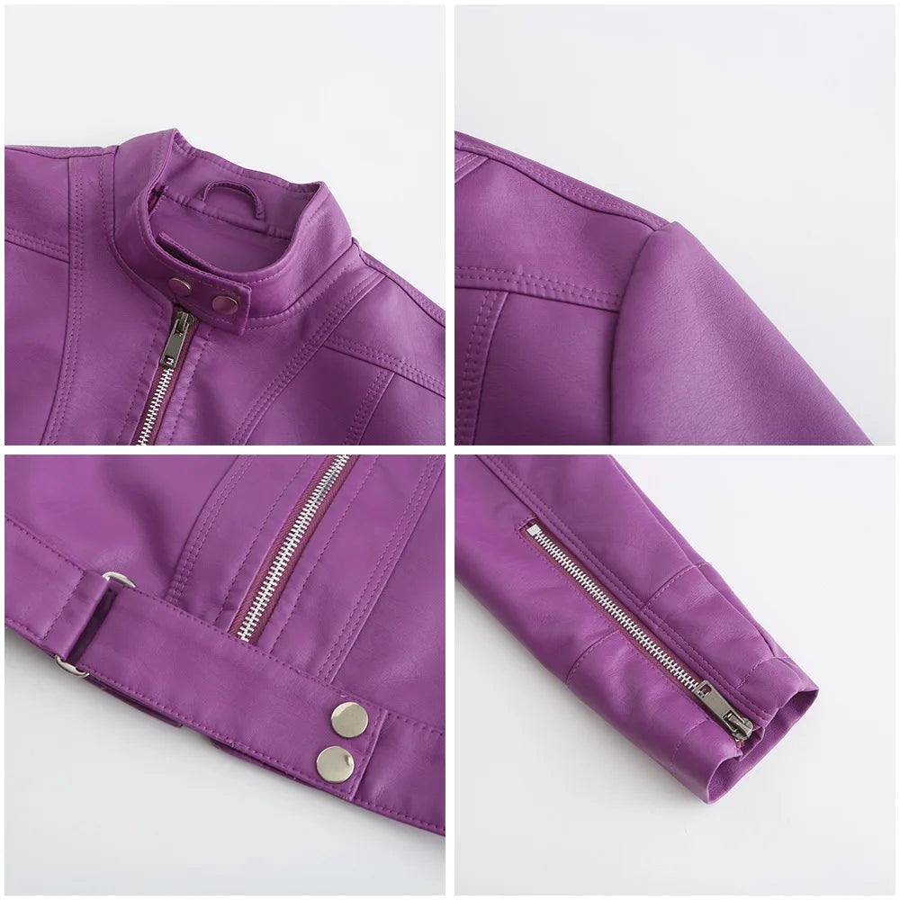 Giacca in Ecopelle da Donna 2026 Nuova Collezione Primavera Autunno Cappotto Donna Capospalla Nero Rosso Caffè Marrone Viola Chaqueta Mujer 3XL XXXL 2XL