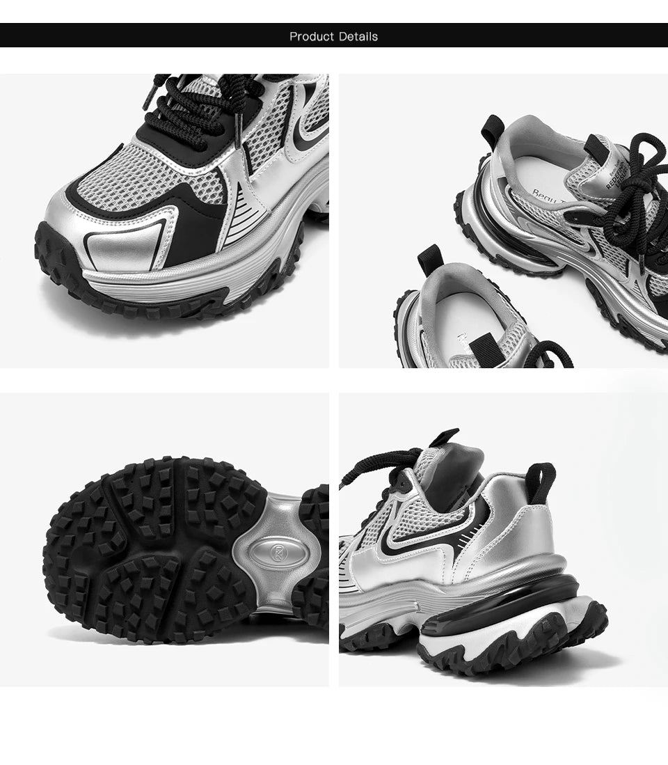 BEAUTODAY Chunky Sneakers Women Mesh Solid Color Patchwork Thick Sole Lace-up 2024 Spring Female Leisure Shoes Handmade 29A03