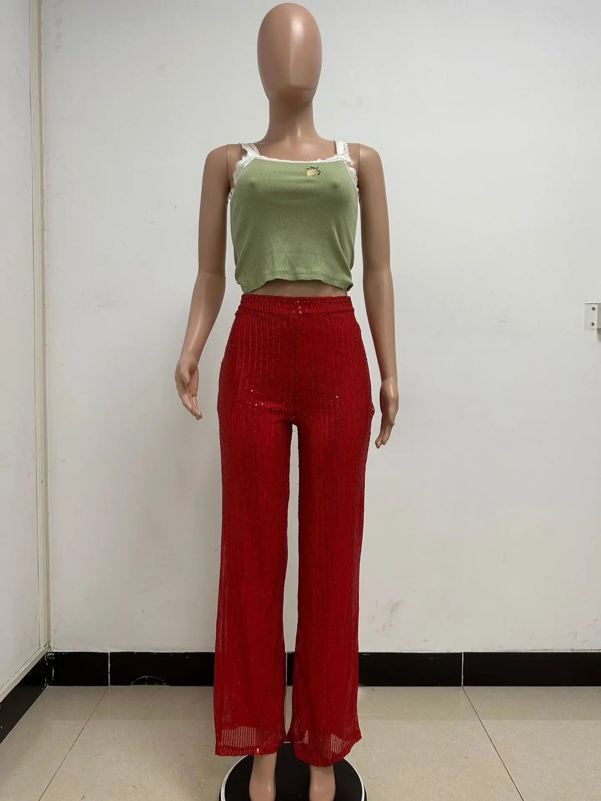 Pantaloni da donna, abbigliamento femminile, vestiti alla moda, pantaloni casual con paillettes, pantaloni eleganti, ampi e fluidi, a gamba larga, hwy5623