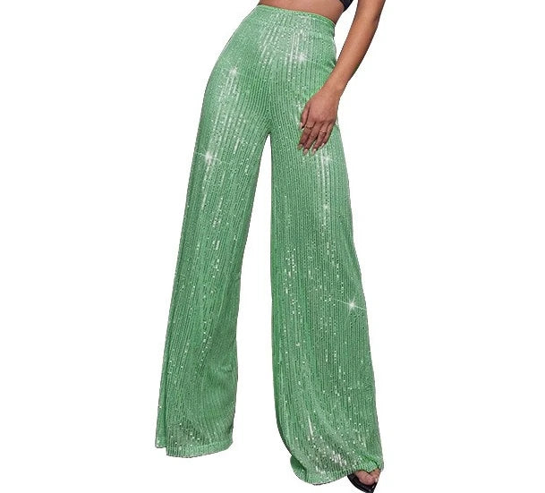Pantaloni da donna, abbigliamento femminile, vestiti alla moda, pantaloni casual con paillettes, pantaloni eleganti, ampi e fluidi, a gamba larga, hwy5623