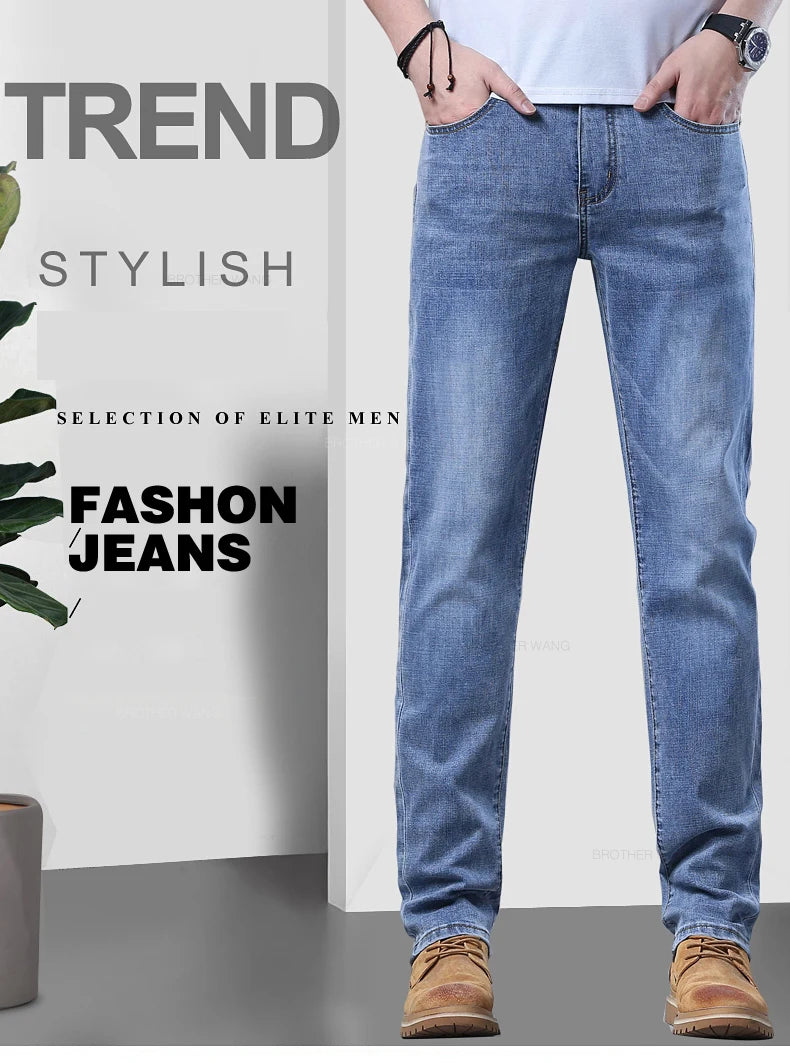 Jeans slim azzurri da uomo primaverili Pantaloni in denim in tessuto elasticizzato casual alla moda Pantaloni classici Grigio fumo
