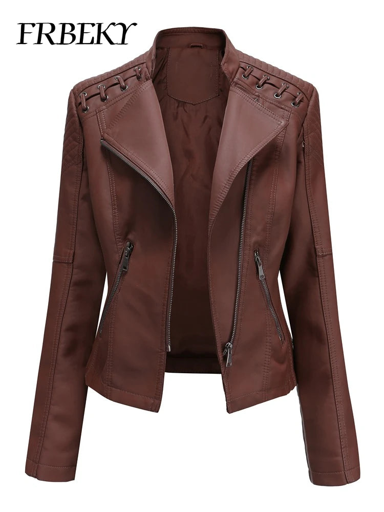 Primavera autunno sezione corta manica lunga giacca con cerniera giacca Slim in ecopelle Casual tinta unita giacca moda capispalla allentata