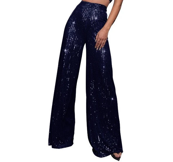 Pantaloni da donna, abbigliamento femminile, vestiti alla moda, pantaloni casual con paillettes, pantaloni eleganti, ampi e fluidi, a gamba larga, hwy5623