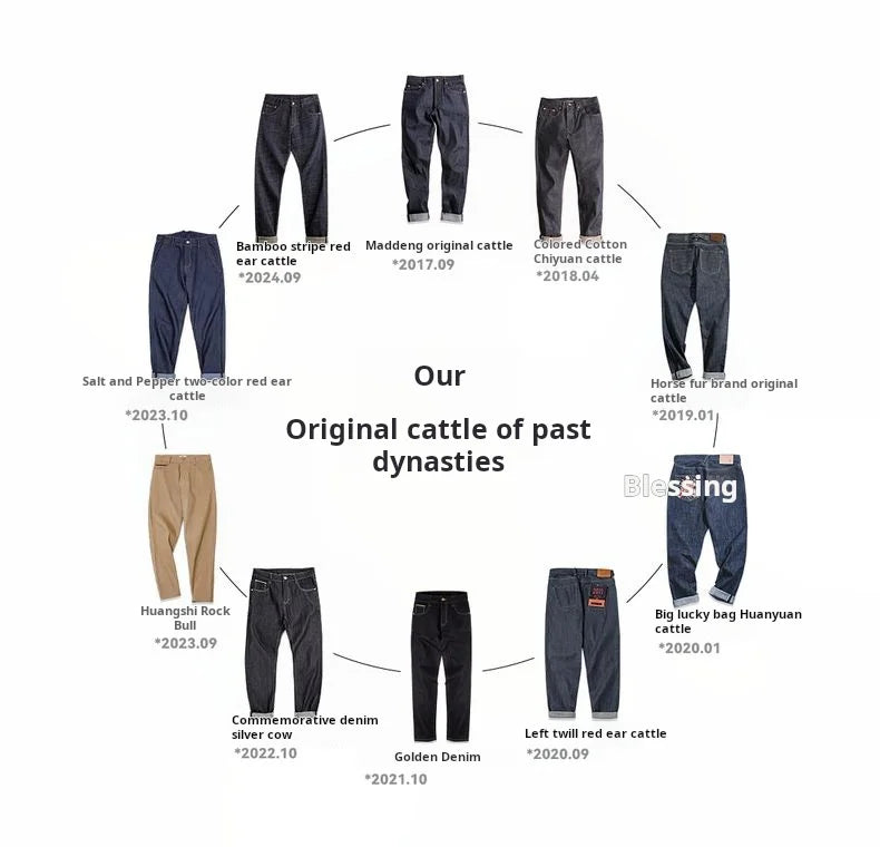 Maden Vintage Jeans da uomo in denim grezzo con cimosa da 15,6 once Pantaloni a gamba larga con cerniera YKK Jeans dritti per l'autunno e l'inverno