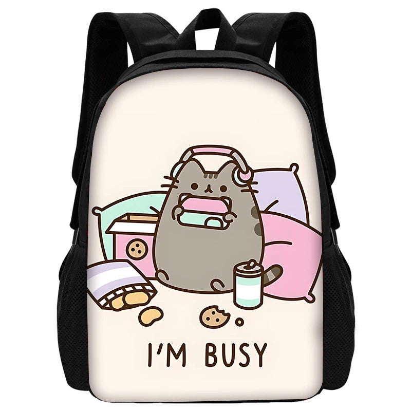 Zaino per bambini con gatti Kawaii Pusheens per la scuola con borse per il pranzo, borse per matite, borse per la scuola per ragazzi e ragazze, miglior regalo