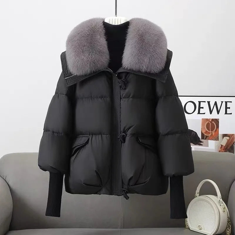 2025 inverno nuovo piumino corto imbottito donna Parka collo di pelliccia cappotti di cotone spesso vestiti nero tuta sportiva casual femminile nuovo