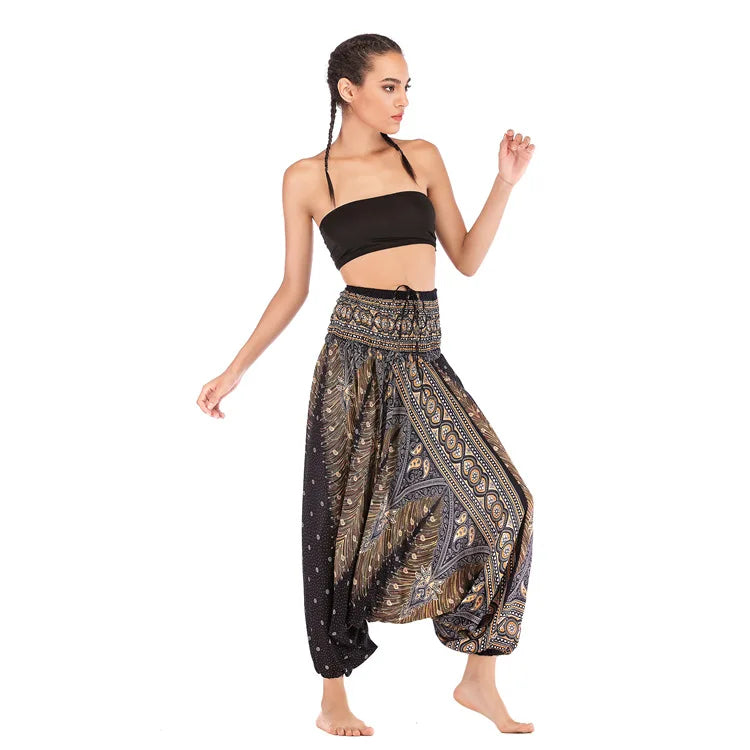 Pantaloni della Boemia Donna Pantalones Mujer Hippie Vita alta Rayon Harem Baggy Boho Yoga Beach Wear Pour Femme Calca Feminina Stampato