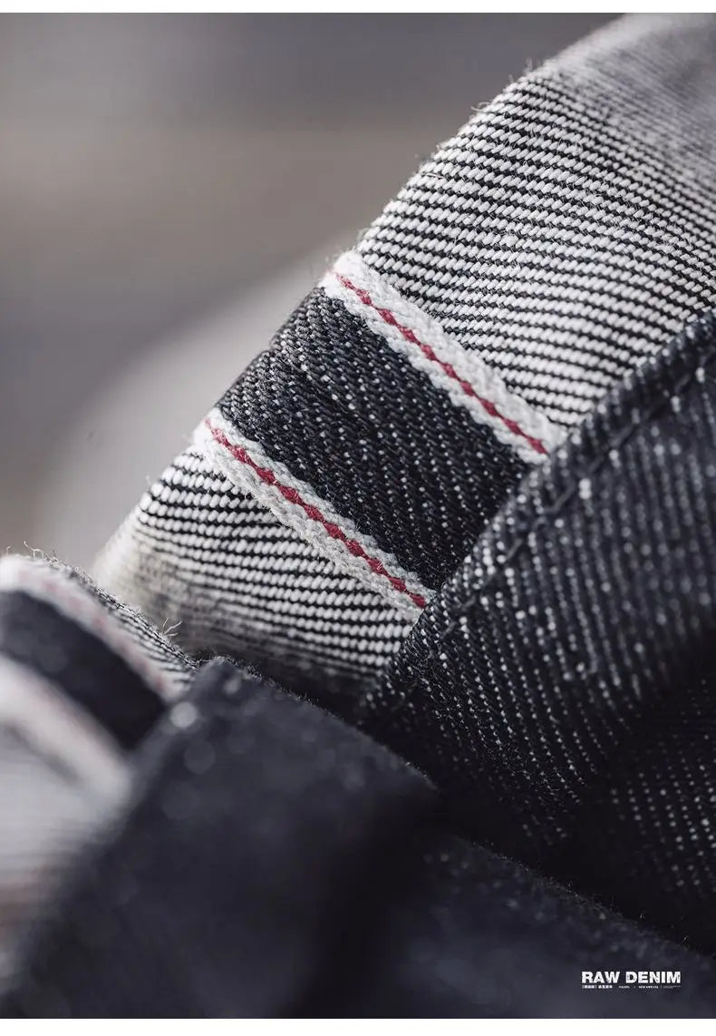 Maden Vintage Jeans da uomo in denim grezzo con cimosa da 15,6 once Pantaloni a gamba larga con cerniera YKK Jeans dritti per l'autunno e l'inverno