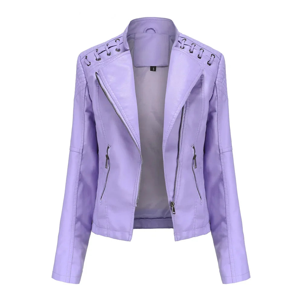 Primavera autunno sezione corta manica lunga giacca con cerniera giacca Slim in ecopelle Casual tinta unita giacca moda capispalla allentata