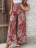 Pantaloni lunghi a gamba larga stampati in vita elastica a vita alta bohémien Abiti da donna Pantaloni casual dritti Estate Nuova tendenza vintage