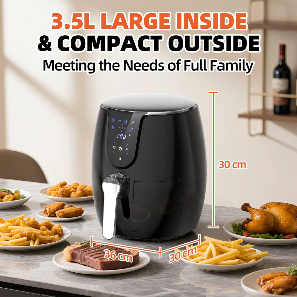 Air Fryer 3.5L 12in1 1500W - 6 Functions (Toast, Air Fry, Roast, Dehydrate) - Dishwasher Safe Basket - Compact 30cm