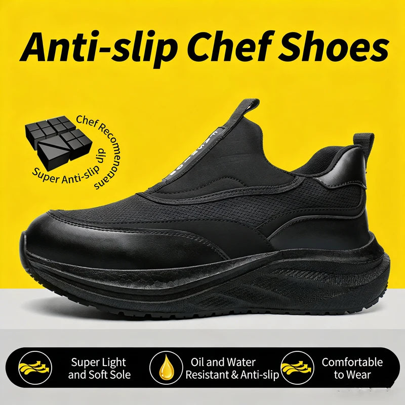 Scarpe da Cuoco in Pelle da Uomo Impermeabili Antiscivolo Resistenti all'Olio, Mocassini Casual da Uomo Resistenti all'Usura