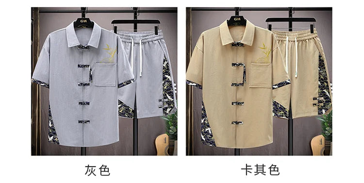 Set estivi uomo moda stampa camicia a maniche corte pantaloncini due pezzi uomo stile cinese Set sciolto Set corto da uomo