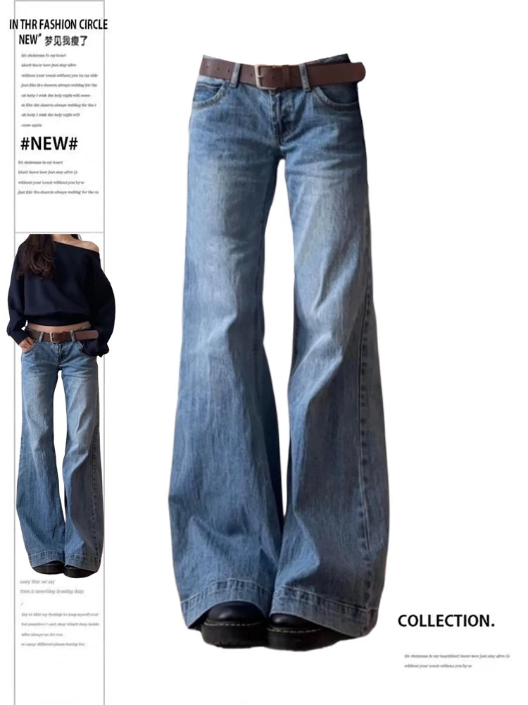 Autunno Inverno Donna Vintage Old Money Baggy Flare Jean Giapponese Y2K Streetwear Pantaloni in denim Grunge Bell-Bottom High Street Coreano