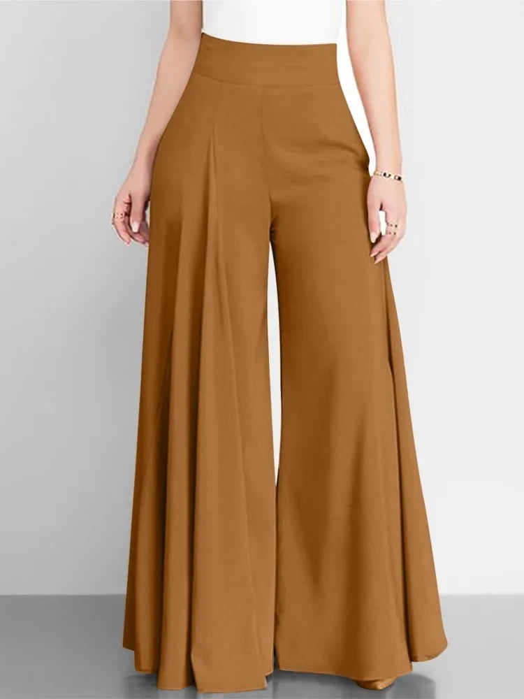 Pantaloni a gamba larga a vita alta da donna alla moda Primavera Autunno Pantaloni a zampa d'elefante eleganti femminili Pantaloni lunghi larghi casual per le vacanze solidi Nuovo