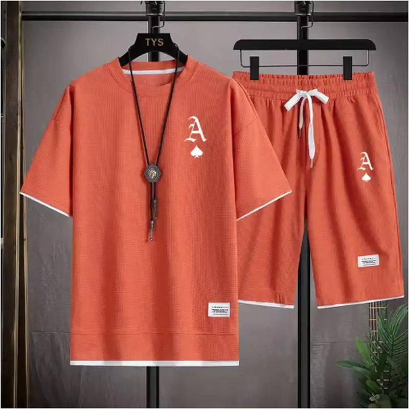 T-shirt a maniche corte da uomo casual alla moda e pantaloncini sportivi estivi all'aperto set da due pezzi casual quotidiano