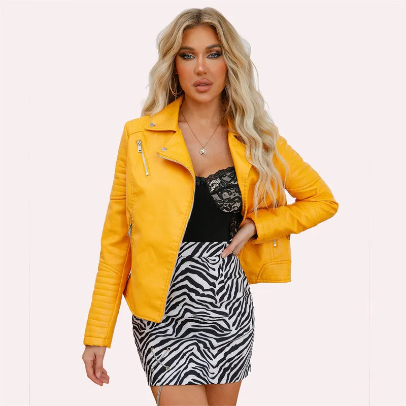 2026 Giacca in ecopelle da donna di nuova moda, cappotto casual in PU con cerniera primavera autunno, capispalla da motociclista femminile abbigliamento da donna S-XXXL