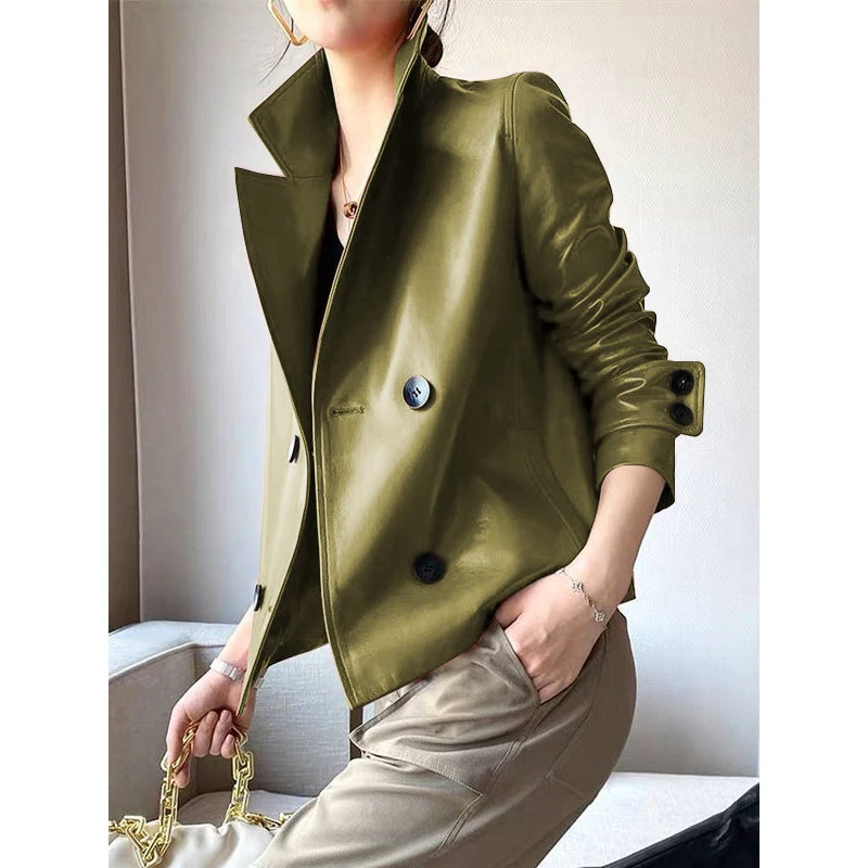 Modigirl Autunno Inverno Verde Ecopelle Giubbotti Donna 2024 Nuovo Outwear Maniche Lunghe In Pelle PU Cappotti Corti Outwear per la Femmina
