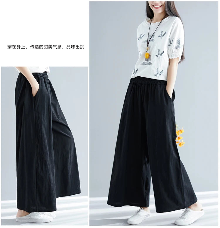 Nuovi pantaloni primaverili da donna in cotone e lino 2026, pantaloni casual a gamba larga autunnali, taglie forti, neri, bianchi, rossi, kaki, 5XL 6XL