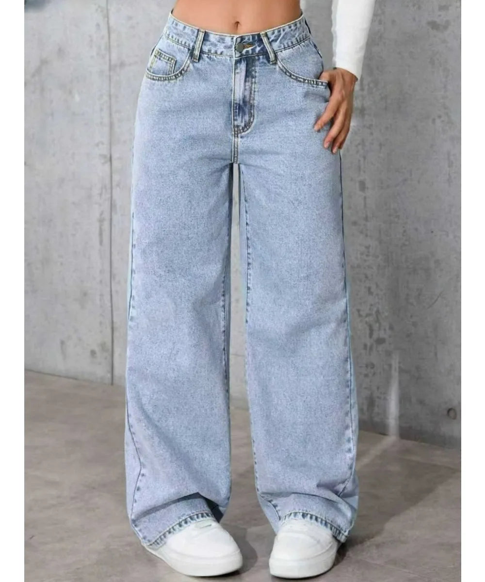 Jeans da donna in denim a gamba larga a gamba dritta Y2K Autunno Inverno 2025 Pantaloni larghi retrò stile coreano Jeans versatili da strada di moda