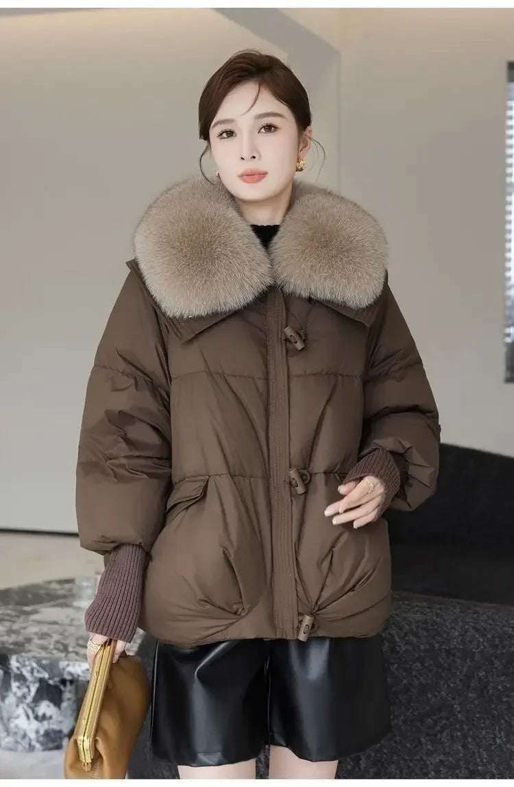 2025 inverno nuovo piumino corto imbottito donna Parka collo di pelliccia cappotti di cotone spesso vestiti nero tuta sportiva casual femminile nuovo