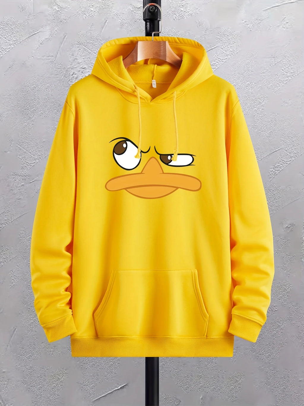 Felpe con cappuccio da uomo con stampa anatra cartone animato, felpa con cappuccio grafica con tasca a marsupio, comodo pullover con cappuccio ampio e alla moda con coulisse