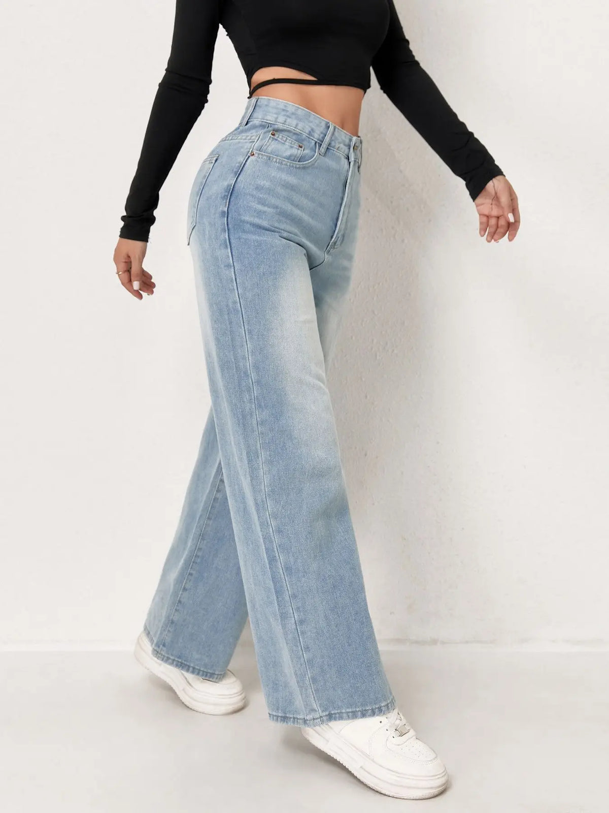 Jeans per donna Y2k vestiti pantaloni in denim a gamba larga azzurri moda allentata semplice elasticizzato libero quattro stagioni popolare casual