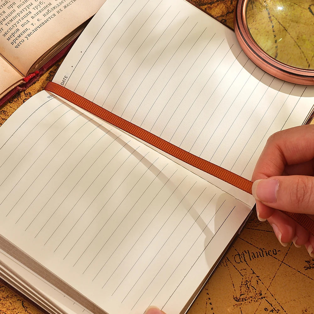 144 Sheets A6 Vintage PU Leather Journal Book Portable Lined Thick Paper Notebook Writing Diary Monthly Schedule Weekly Planner