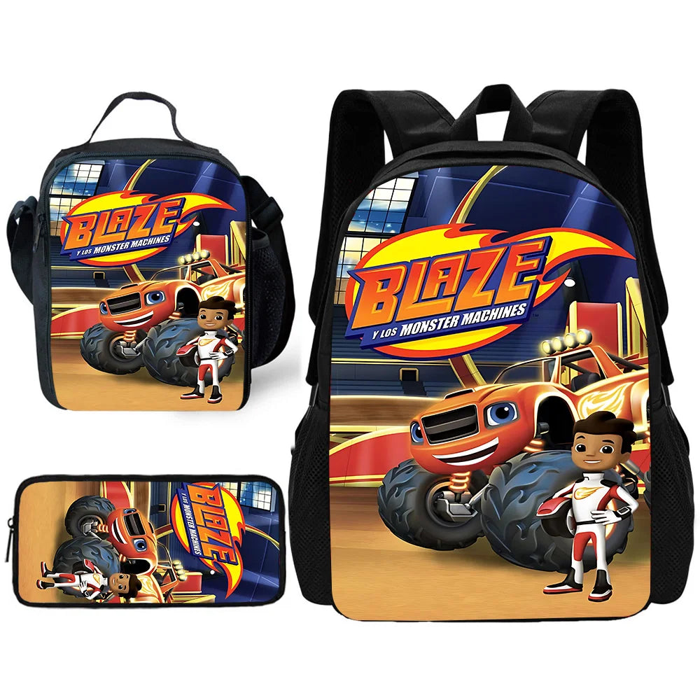 Zaino Scolastico 3D Cartoon Blaze Monster Machines con Borsa Pranzo, Astuccio, Zaino per Bambini e Bambine, Miglior Regalo
