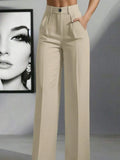Pantaloni larghi pieghettati a vita alta da donna casual in tinta unita Pantaloni da lavoro Primavera Autunno Nuovi pantaloni dritti Pantaloni su misura da ufficio