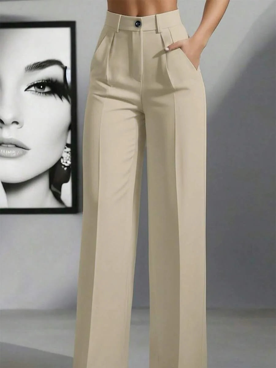 Pantaloni larghi pieghettati a vita alta da donna casual in tinta unita Pantaloni da lavoro Primavera Autunno Nuovi pantaloni dritti Pantaloni su misura da ufficio