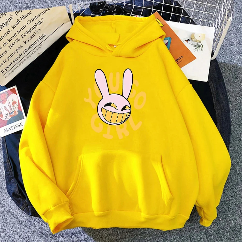 YOU GO GIRL Felpa con cappuccio Digital Circus Jax Moda Donna Harajuku Divertente Felpa con cappuccio con coniglio carino Felpa pullover vintage unisex Cartoon