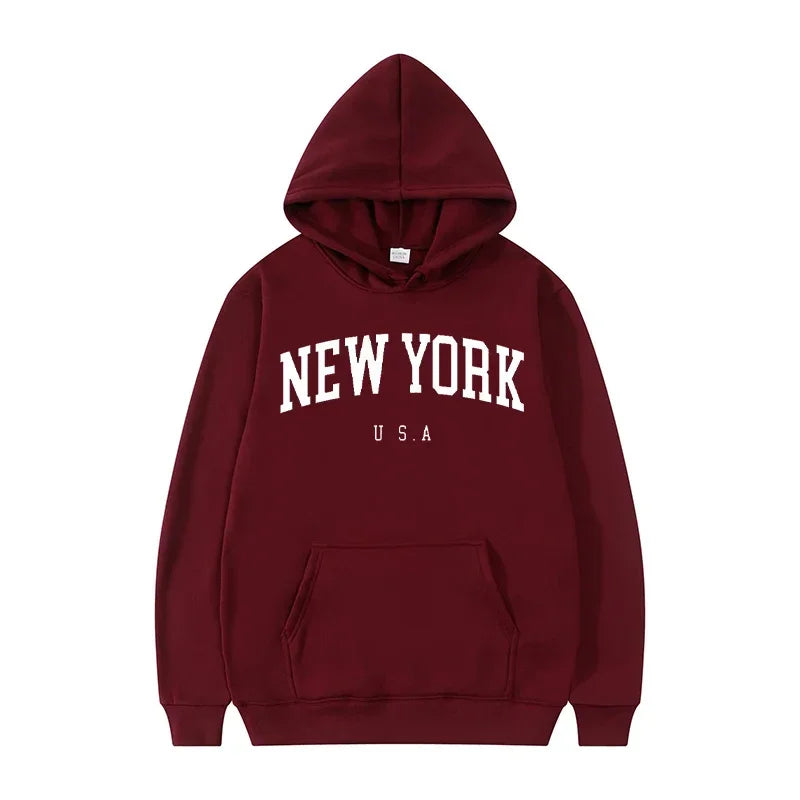 Uomo Donna New York USA City Felpe con cappuccio Moda Lettera stampata Felpe grafiche Allentate Casual Harajuku Pullover con cappuccio Abbigliamento sportivo