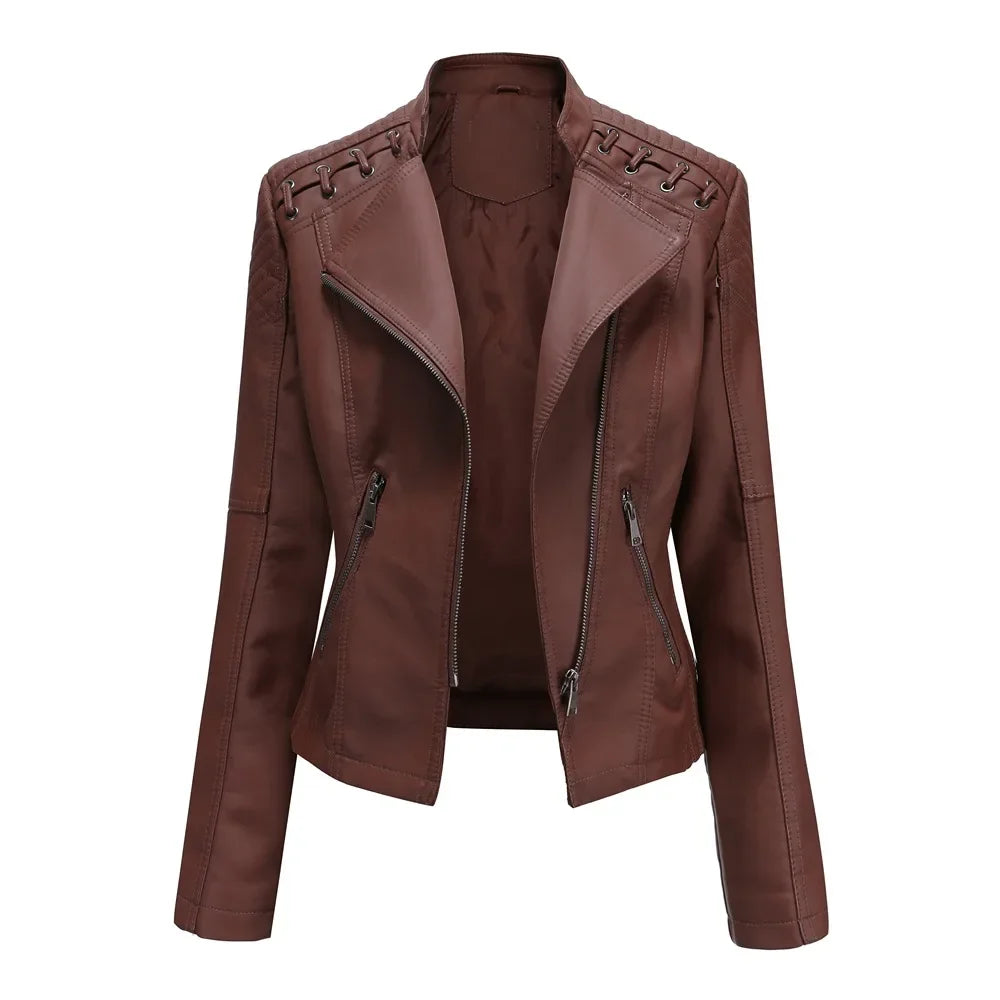 Primavera autunno sezione corta manica lunga giacca con cerniera giacca Slim in ecopelle Casual tinta unita giacca moda capispalla allentata