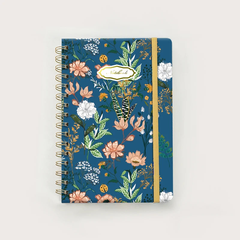 Spiral Notebook, Women's Diary, Hardcover Spiral Diary, 5.5 X 8.3inch, 160 Pages, Cute Flowers, Back Pockets, 100Gsm Paper for Gifts, Work, Office and School Supplies