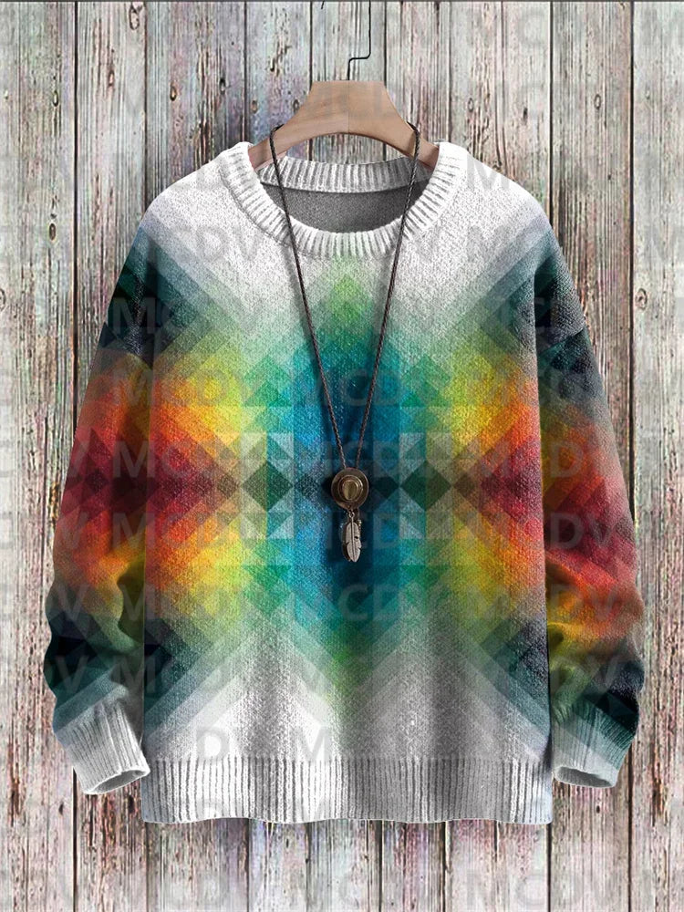 Maglione pullover lavorato a maglia con stampa multicolore casual Rainbow Art da uomo per pullover da donna