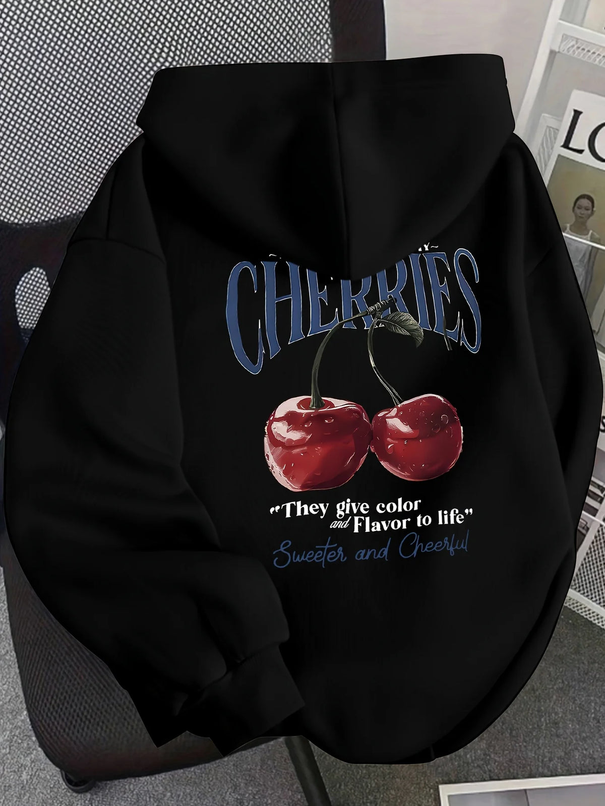 Felpa con cappuccio da donna Felpa con cappuccio con stampa ciliegia Pullover casual oversize con felpe con grafica ciliegia Hip Hop