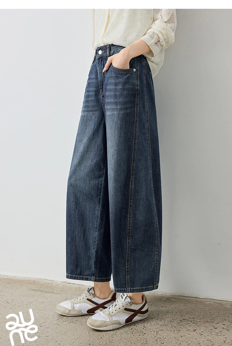 TOYOUTH Jeans da donna 2026 Autunno Nuovi pantaloni cropped a gamba larga deconstruiti con vestibilità snellente
