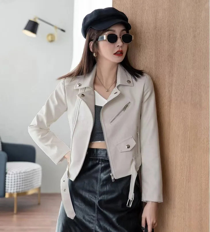 2025 Primavera Autunno Nuova giacca di pelle da donna Abbigliamento da moto Cappotto corto