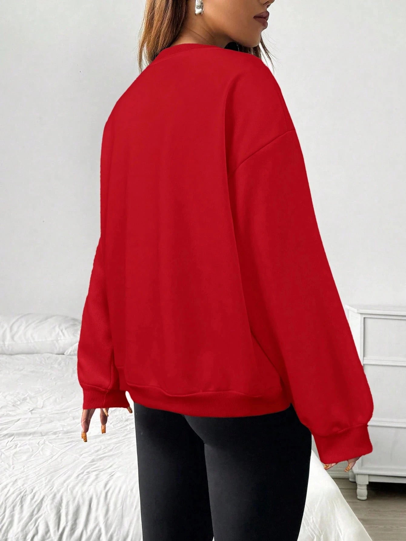 Felpa da donna casual semplice tinta unita ampia a maniche lunghe versione oversize o-collo top basic primavera/autunno streetwear